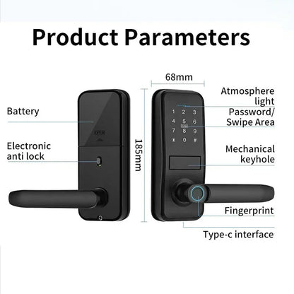 Tuya TTlock Smart Door Lock Fingerprint Door Lock Password Fingerprint IC Card Key APP Remote Unlock Eletronico Digital 도어락 GadgetGlobe