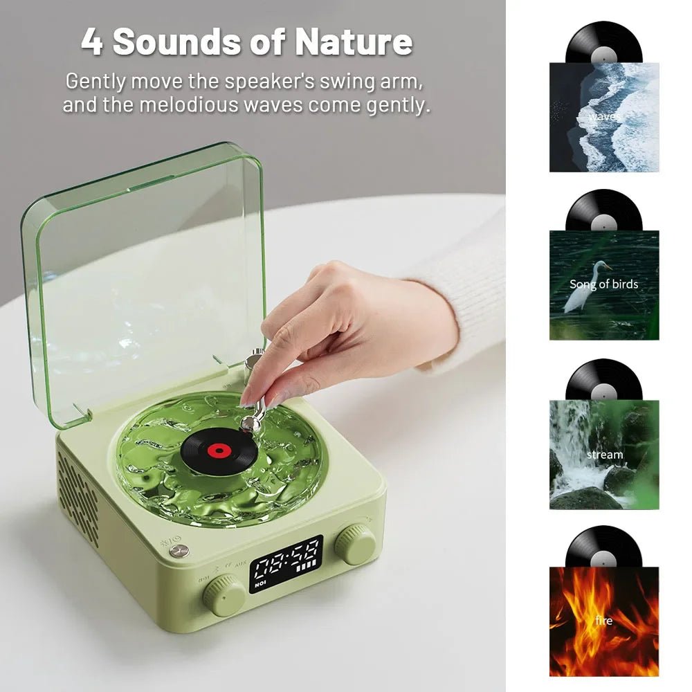 White Noise Retro Turntable Speaker Waves Vinyl Player Bluetooth Speaker Sleep Aid with RGB Light Support TF Card AUX Music Box - GadgetGlobe