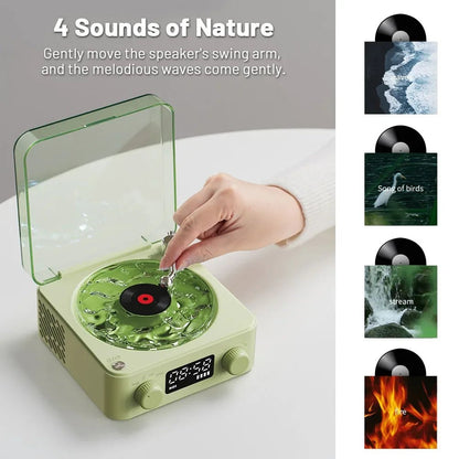 White Noise Retro Turntable Speaker Waves Vinyl Player Bluetooth Speaker Sleep Aid with RGB Light Support TF Card AUX Music Box - GadgetGlobe