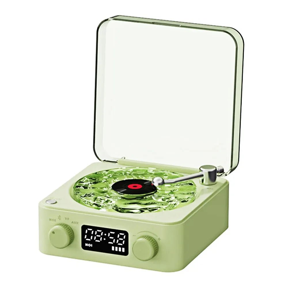 White Noise Retro Turntable Speaker Waves Vinyl Player Bluetooth Speaker Sleep Aid with RGB Light Support TF Card AUX Music Box - GadgetGlobe