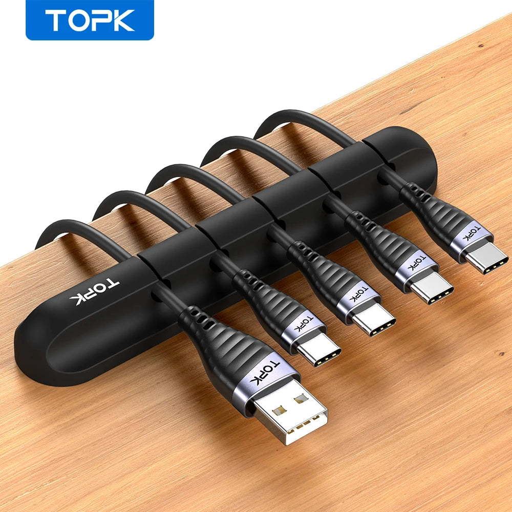 TOPK L16 Silicone USB Cable Winder Desktop Cable organizer Management Multipurpose Clips Cables Protector for Wired headphones GadgetGlobe