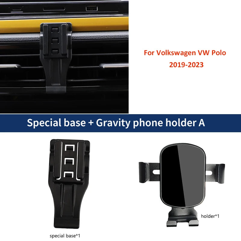 Gravity Car Phone Holder For Volkswagen VW Polo MK6 AW 2019-2023 Special Fix Bracket Base Support Smartphone Wireless Charging GadgetGlobe