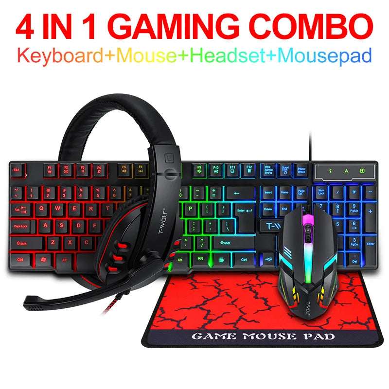 Spanish Keyboard with Spanish Layout Russian Arabic Keyboard Mouse Kit 100% Keyboard ISO Color Backlight Wired Gaming Office T20 GadgetGlobe