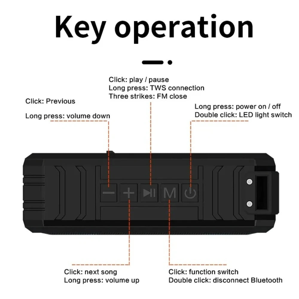 Portable Bluetooth Speaker Wireless LED Flash Light TWS Bass Stereo IPX7 Waterproof Loudspeaker FM Radio 12H Playtime Subwoofer Outdoor Boombox Hands Free Mic USB C for Pool Beach Party Camping Travel - GadgetGlobe