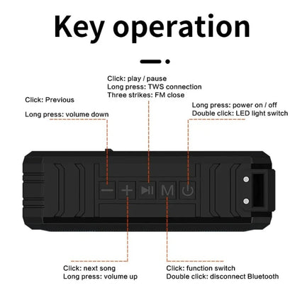 Portable Bluetooth Speaker Wireless LED Flash Light TWS Bass Stereo IPX7 Waterproof Loudspeaker FM Radio 12H Playtime Subwoofer Outdoor Boombox Hands Free Mic USB C for Pool Beach Party Camping Travel - GadgetGlobe